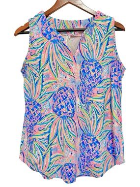 Lulu-B Performance Tank Top UPF 50 Tropical Pineapples Size Medium